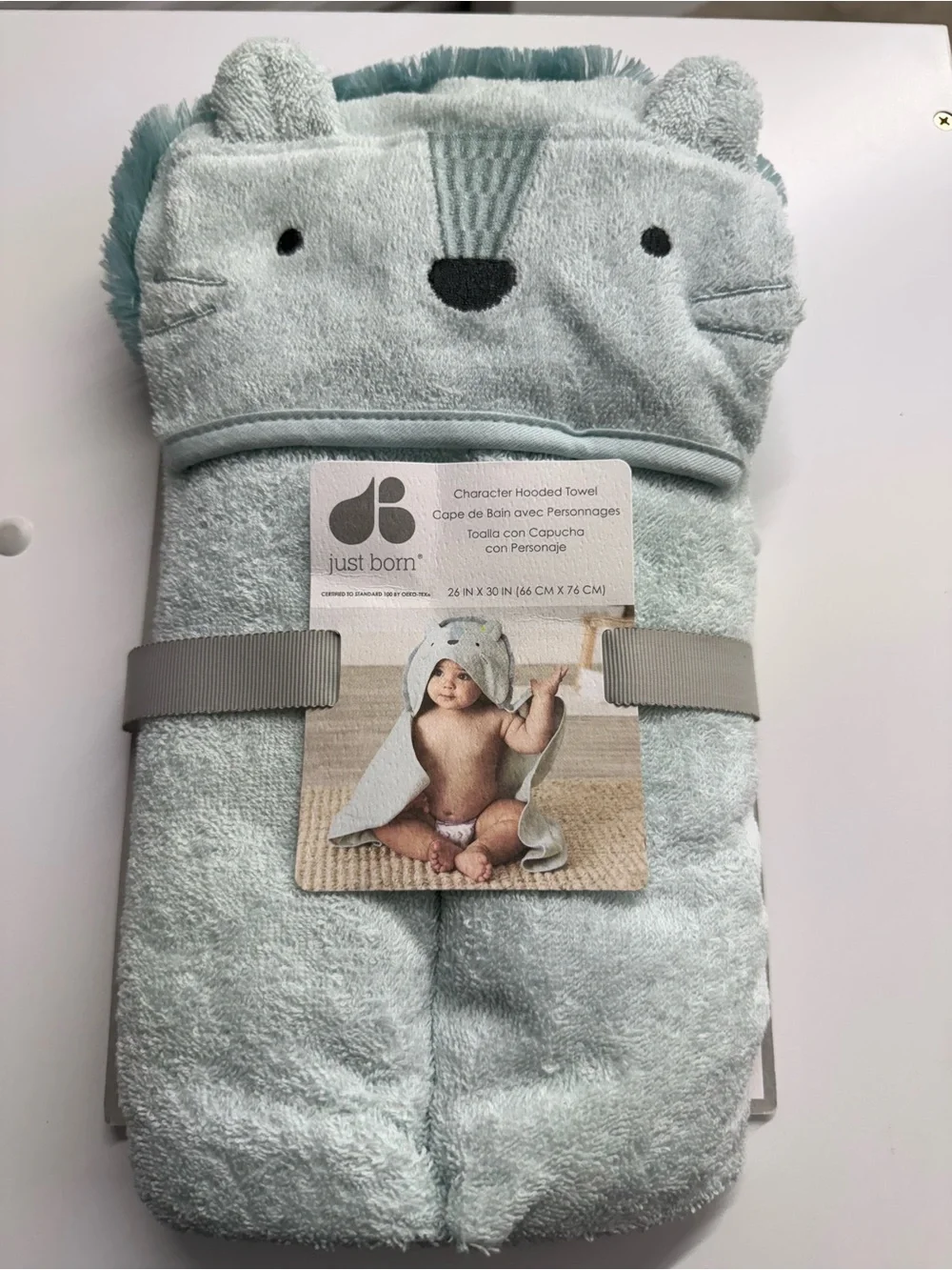 Just Born Mint Green Hooded Character Bib/Towel for Kids